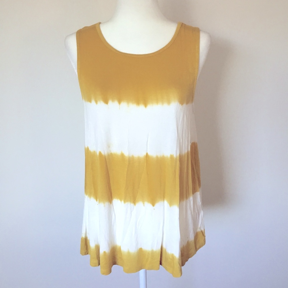 Hem & Thread Mustard Yellow Tie Dye Stripe Tank New With Tags Size Small
